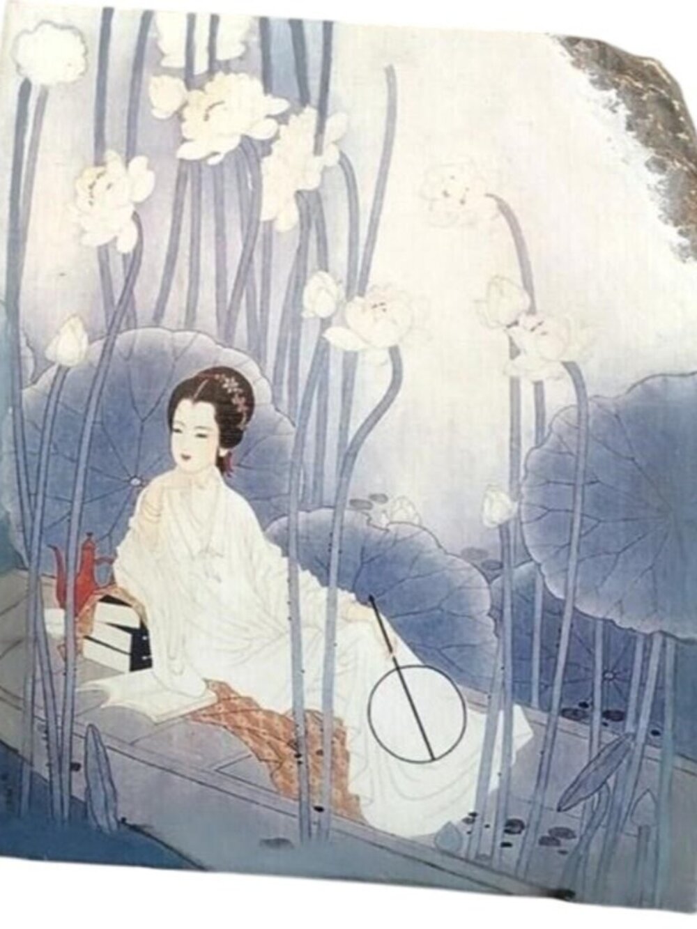 Chinese Woman On Stone Plaque With Stand - 7x5 Inch